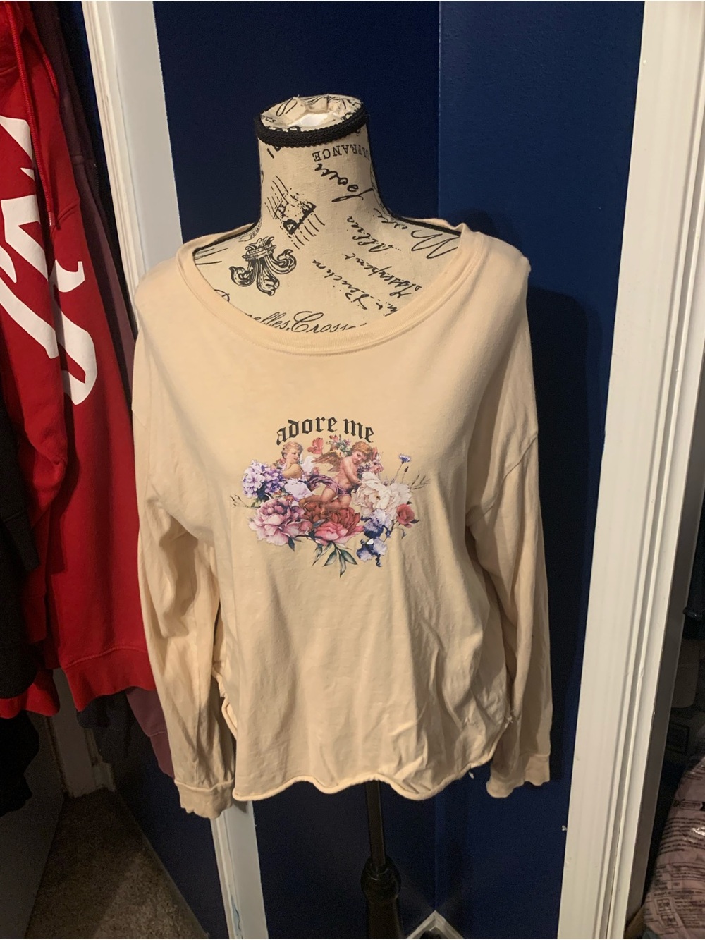 Forever 21 Cream Floral 'Adore Me' Long-Sleeve Top